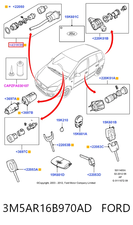 3M5AR16B970AD Ford Zamek maski