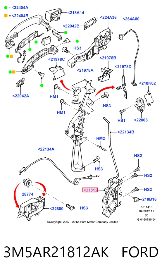 3M5AR21812AK Ford Zamek drzwi przednich prawych