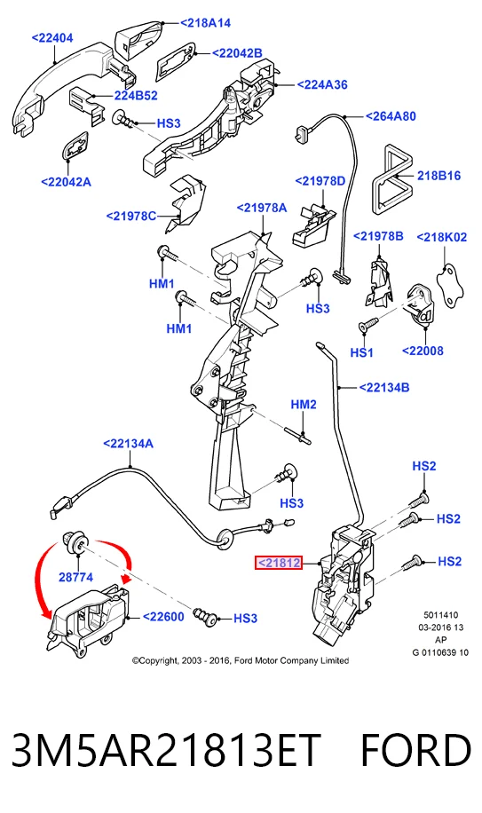 3M5AR21813ET Ford Zamek drzwi przednich lewych