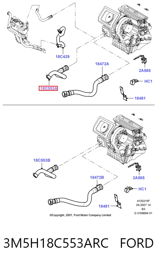 3M5H18C553ARC Ford Przewód chłodnicy ogrzewacza (nagrzewnicy), dopływ