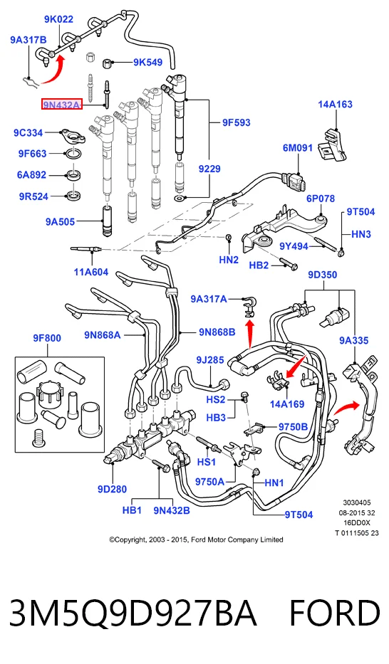 3M5Q9D927BA Ford Śruba mocowania wtryskiwacza