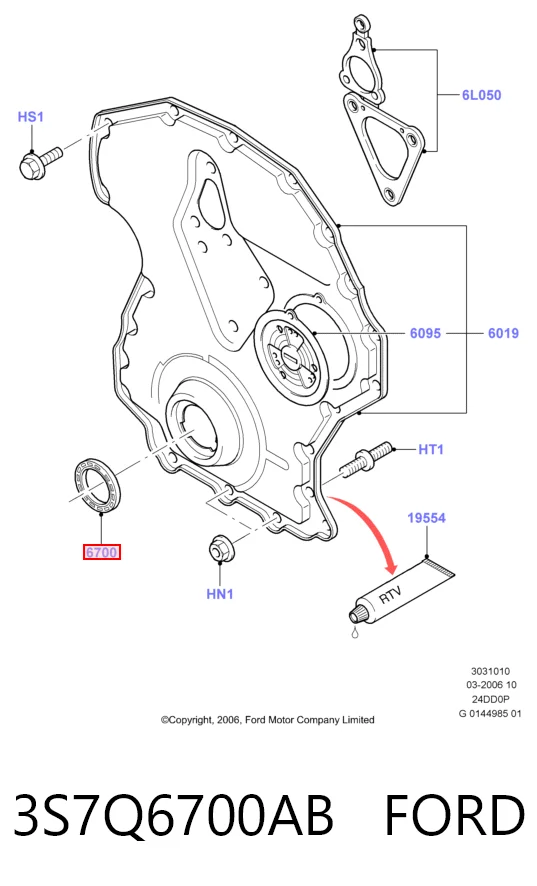 3S7Q6700AB Ford Uszczelniacz wału korbowego przedni