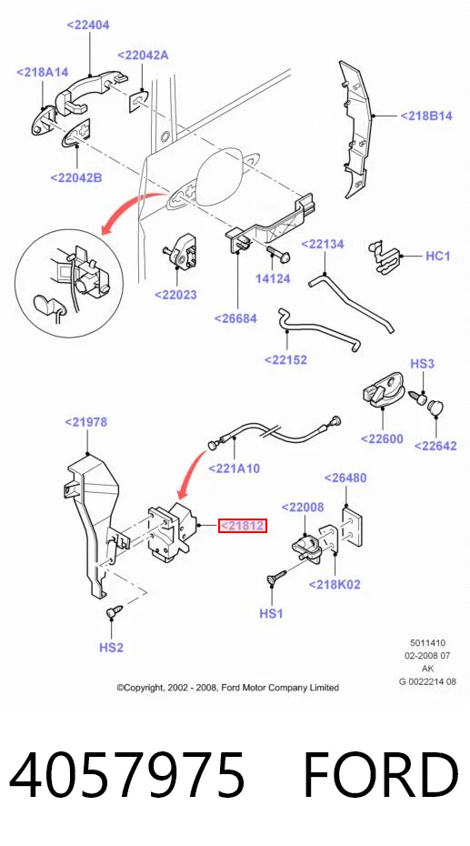 4057975 Ford Zamek drzwi przednich prawych