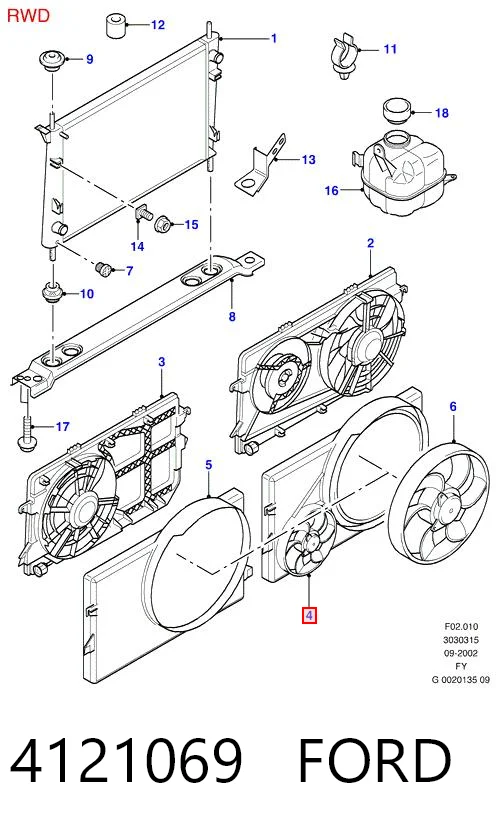 4121069 Ford Dyfuzor chłodnicy, w komplecie z silnikiem i wirnikiem
