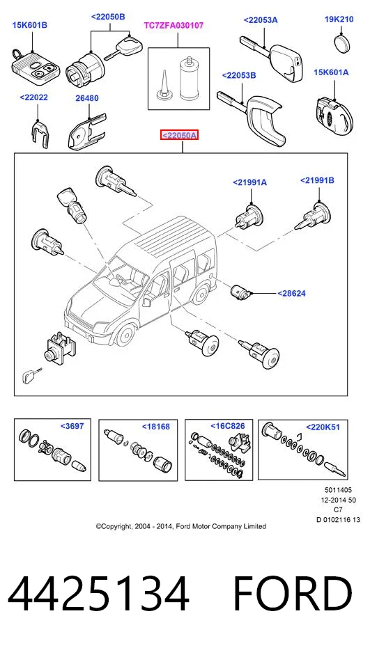 Zestaw wkładek zamków do Ford Connect  TC7