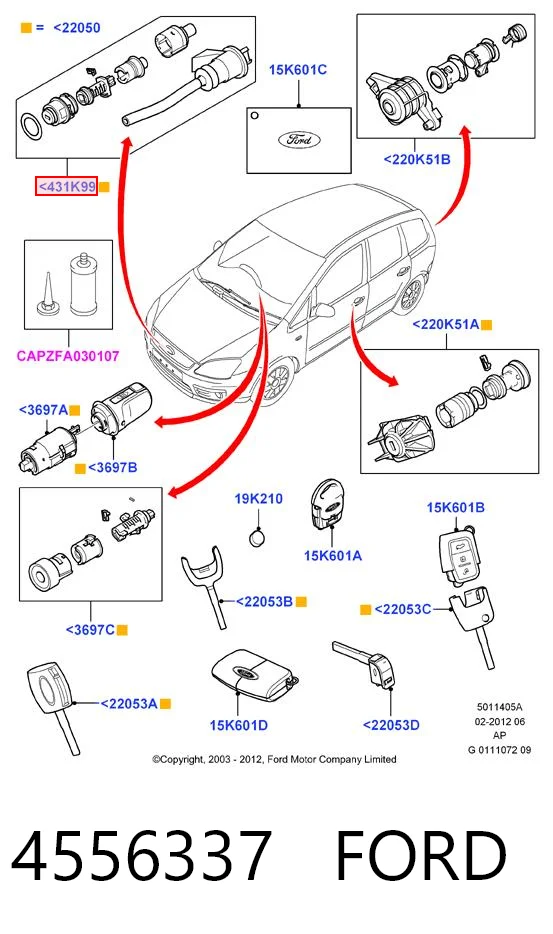 4556337 Ford Zamek maski