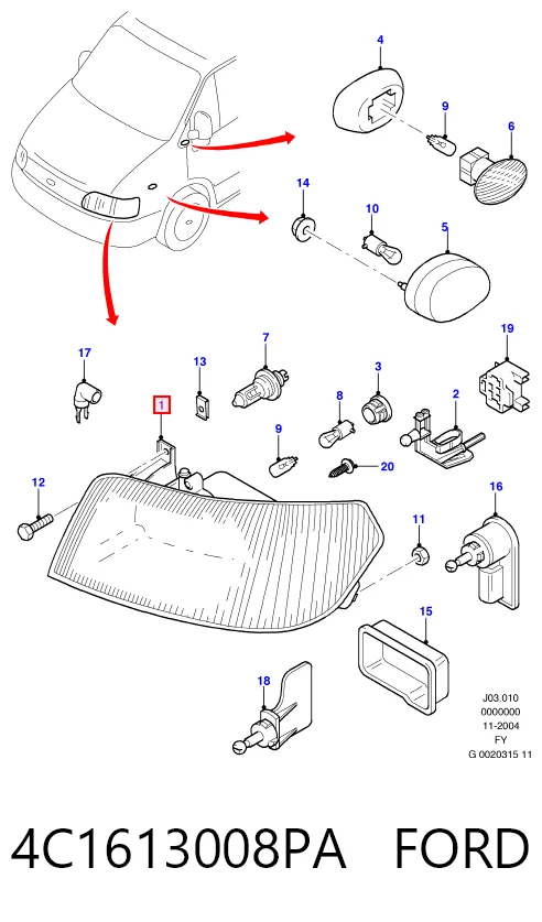 Reflektor prawy Ford Transit V awangarda (V184/5) (2000 - 2006) cena, od 97,04 USD