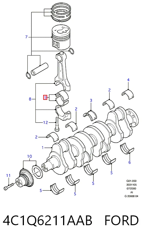 Panewki korbowodowe wału korbowego, zestaw, standardowe (STD) Ford Transit VI