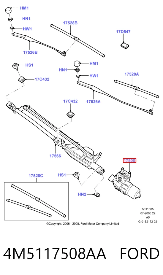 4M5117508AA Ford Silniczek wycieraczki szyby przedniej