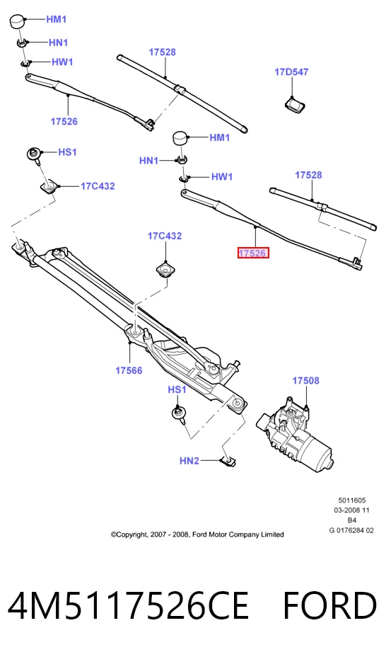 Ramię wycieraczki szyby przedniej do Ford Focus II DA, FFS, DS