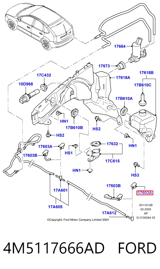 4M5117666AD Ford Dysza spryskiwacza szyby przedniej