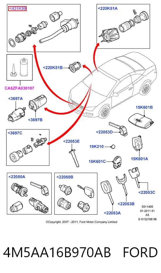 4M5AA16B970AB Ford Cylinder zamka maski