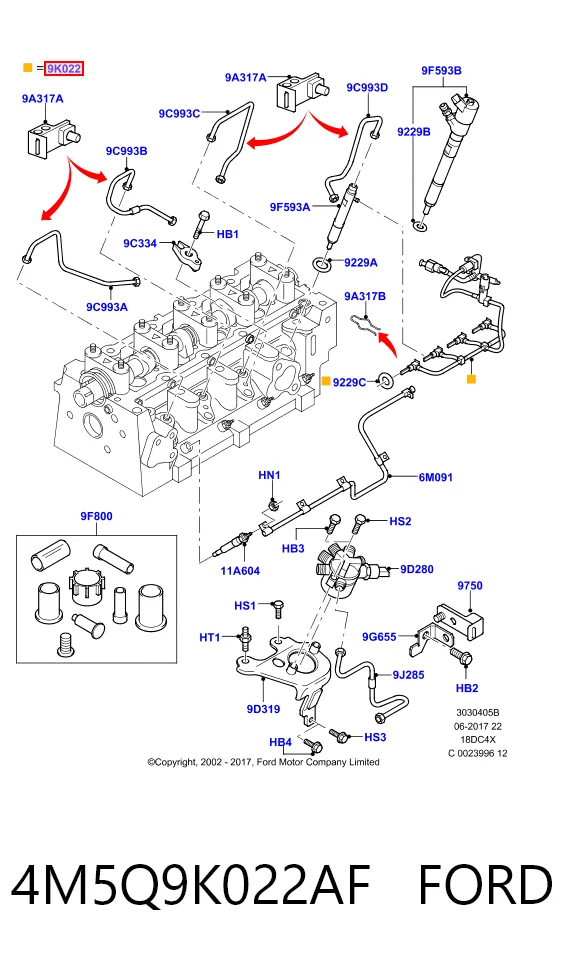 4M5Q9K022AF Ford Rurka paliwa, zwrotna od wtryskiwaczy