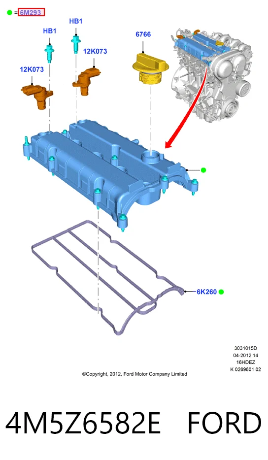 4M5Z6582E Ford Pokrywa zaworowa