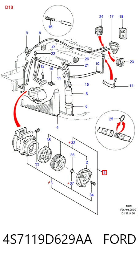 4S7119D629AA Ford Sprężarka klimatyzacji