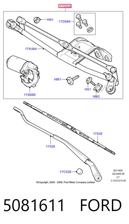 Mechanizm wycieraczek do Ford Connect TOURNEO PU2