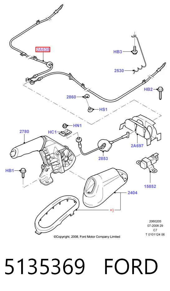 5135369 Ford Linka hamulca ręcznego tylna prawa/lewa
