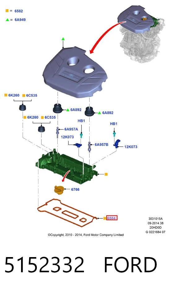5152332 Ford Uszczelka pokrywy zaworowej silnika