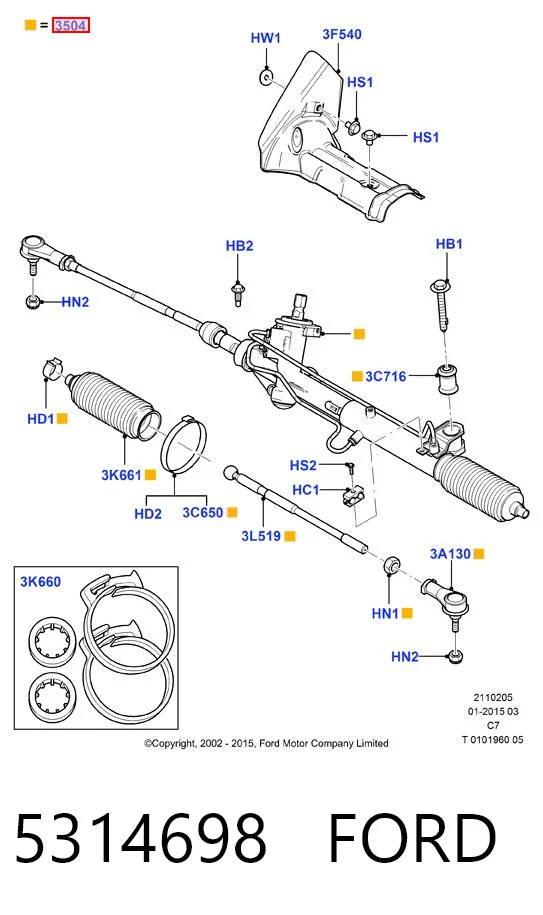 5314698 Ford Listwa kierownicza (maglownica)