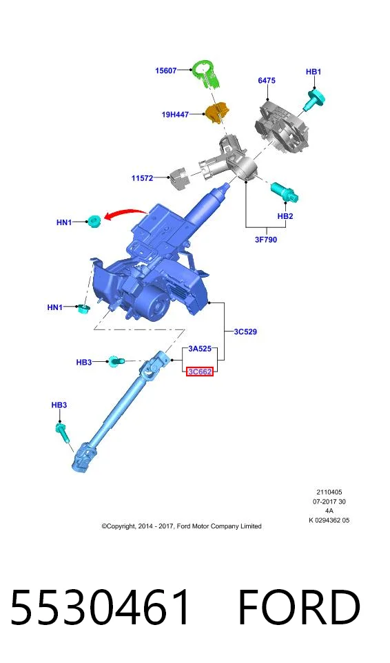 5530461 Ford Wał Cardana kolumny kierowniczej dolny