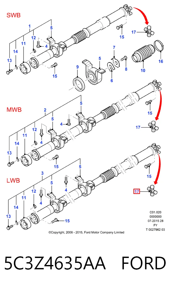 5C3Z4635AA Ford Krzyżak wału Cardana tylnego