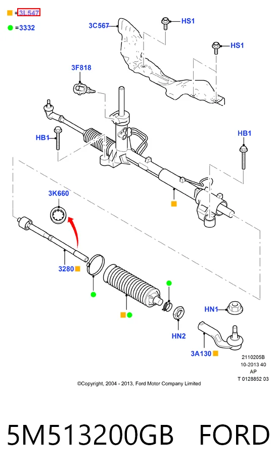 5M513200GB Ford Listwa kierownicza (maglownica)
