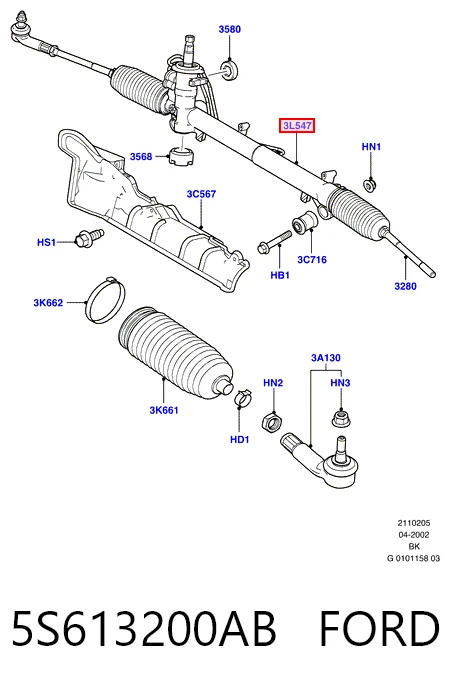 5S613200AB Ford Listwa kierownicza (maglownica)