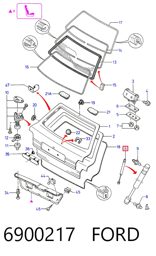 Amortyzator klapy bagażnika (3/5 drzwi-tylnych) Ford Escort III