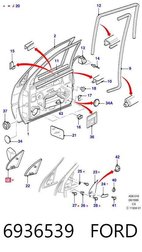 Do koszyka Lusterko wsteczne prawe Ford Fiesta Mk3 GFJ