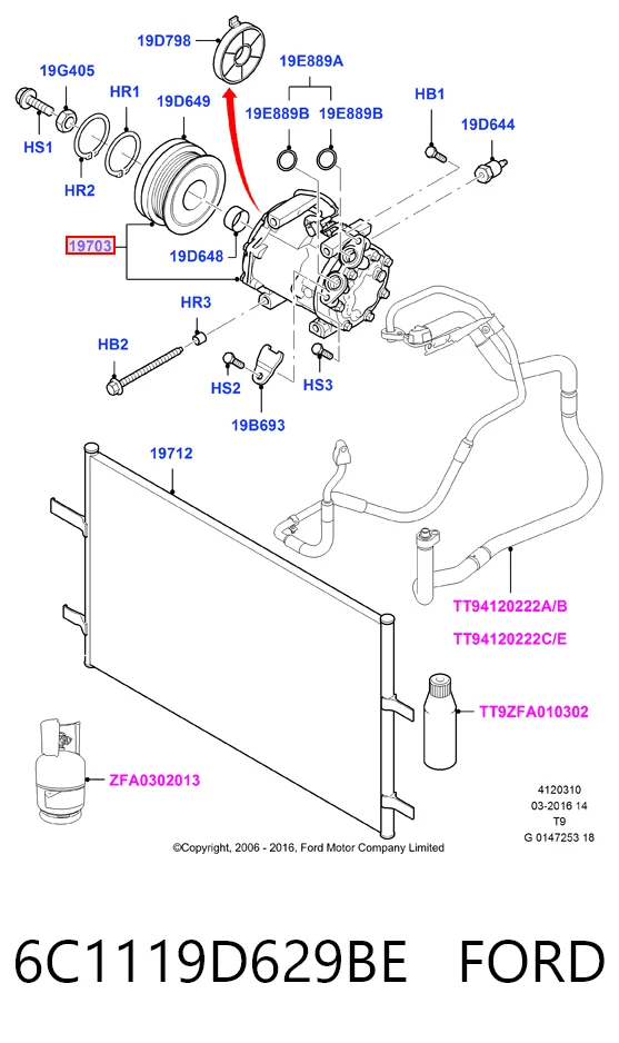 6C1119D629BE Ford Sprężarka klimatyzacji