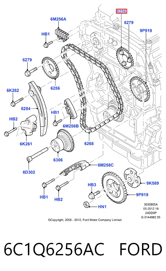 6C1Q6256AC Ford Koło zębatewalcowe wałka rozrządu silnika