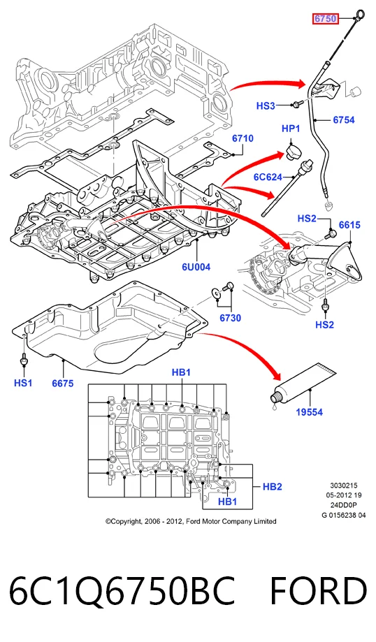 6C1Q6750BC Ford Bagnet poziomu oleju w silniku