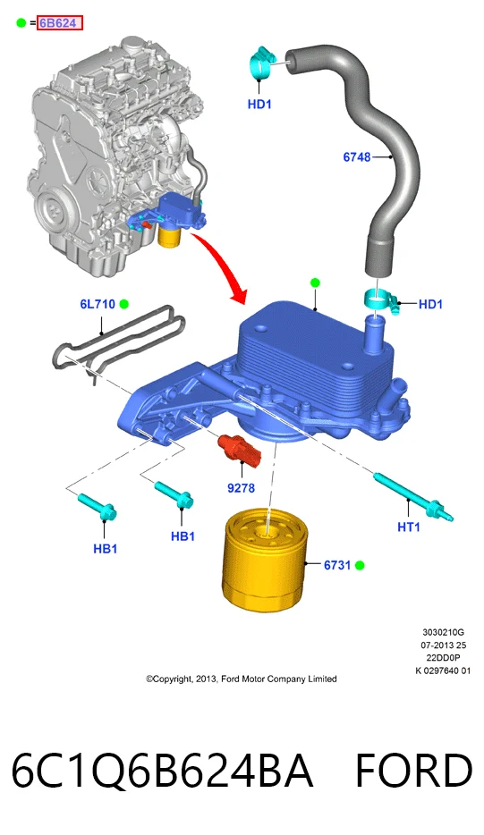 6C1Q6B624BA Ford Obudowa filtra oleju
