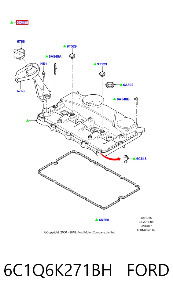 6C1Q6K271BH Ford Pokrywa zaworowa