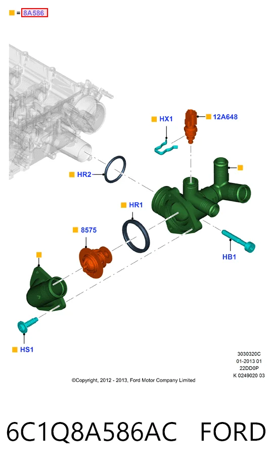 6C1Q8A586AC Ford Obudowa termostatu