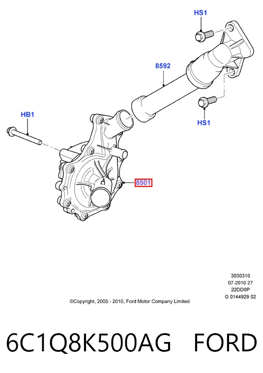 6C1Q8K500AG Ford Pompa chłodzenia wodą, w komplecie z obudową