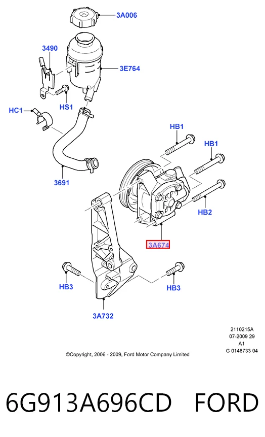 6G913A696CD Ford Pompa wspomagania hydraulicznego kierownicy