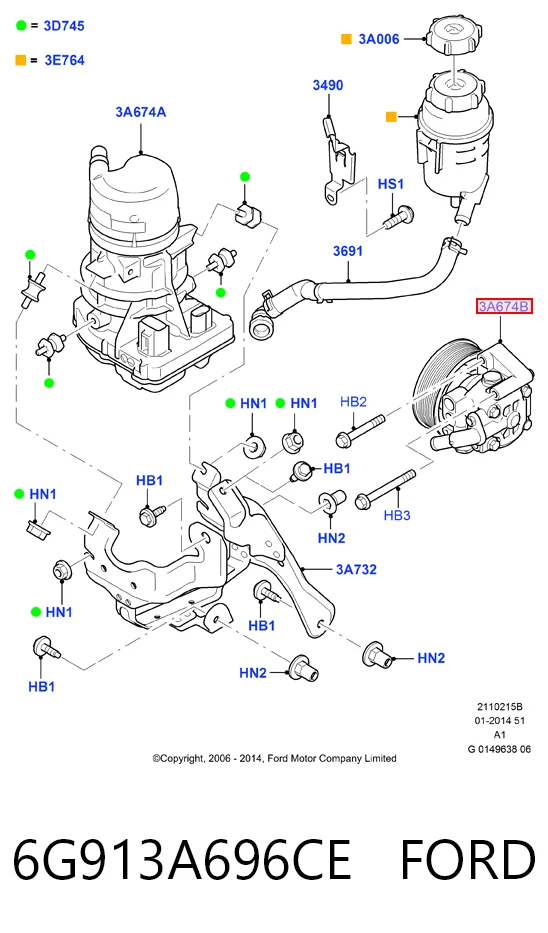 6G913A696CE Ford Pompa wspomagania hydraulicznego kierownicy
