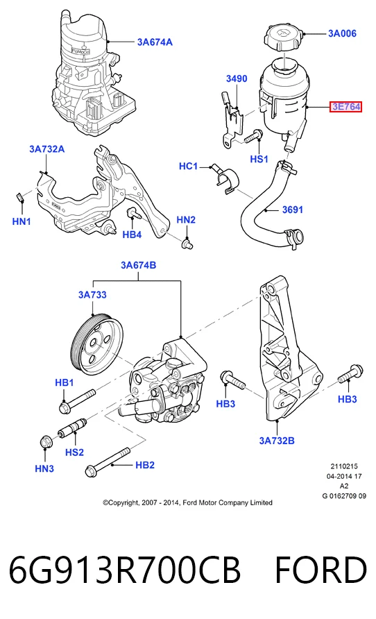 6G913R700CB Ford Zbiornik płynu wspomagania