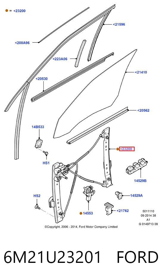 Mechanizm podnoszenia szyby drzwi przednich lewych Ford Galaxy II CA1