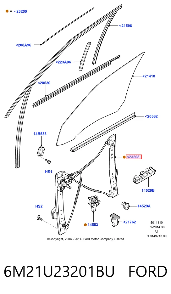 Mechanizm podnoszenia szyby drzwi przednich lewych do Ford Galaxy II CA1 WA6