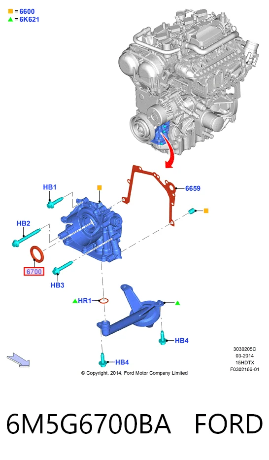 6M5G6700BA Ford Uszczelniacz wału korbowego przedni