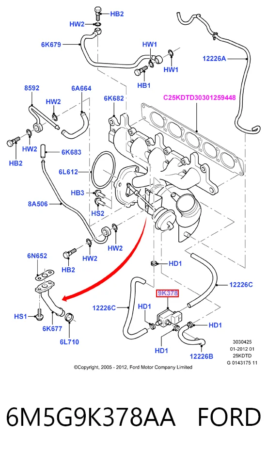 6M5G9K378AA Ford Przetwornik ciśnienia (solenoid) doładowania