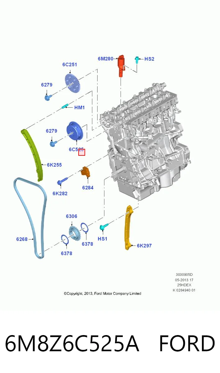 6M8Z6C525A Ford Koło zębate walcowe wału rozrządu silnika, dolotowego (ssącego)