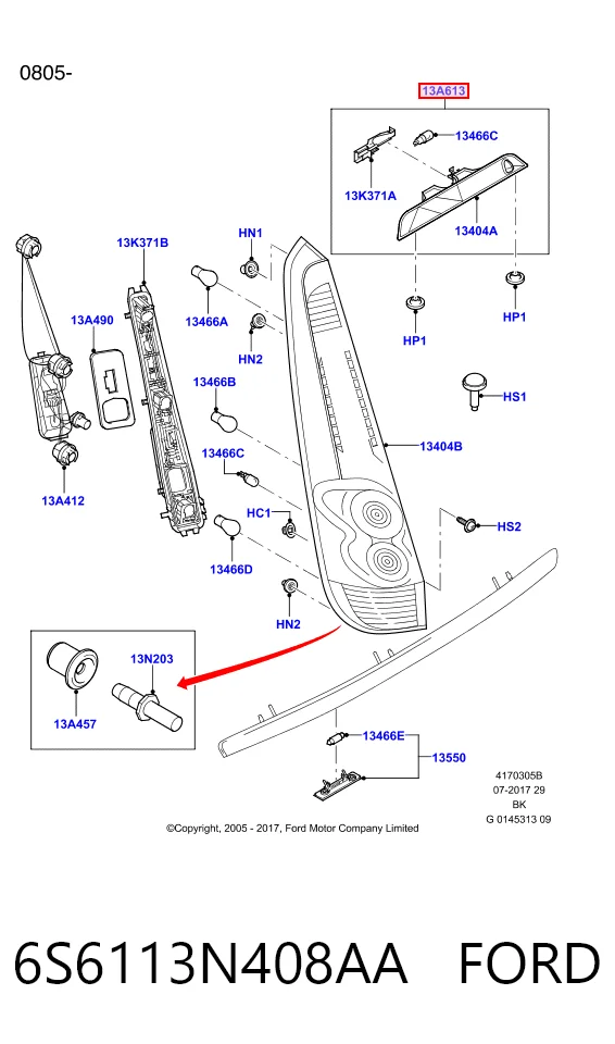 Lampa stop tylna dodatkowa do Ford Fiesta Mk5 JH, JD
