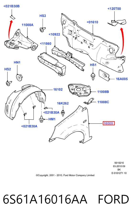 Błotnik przedni lewy Ford Fiesta Mk5