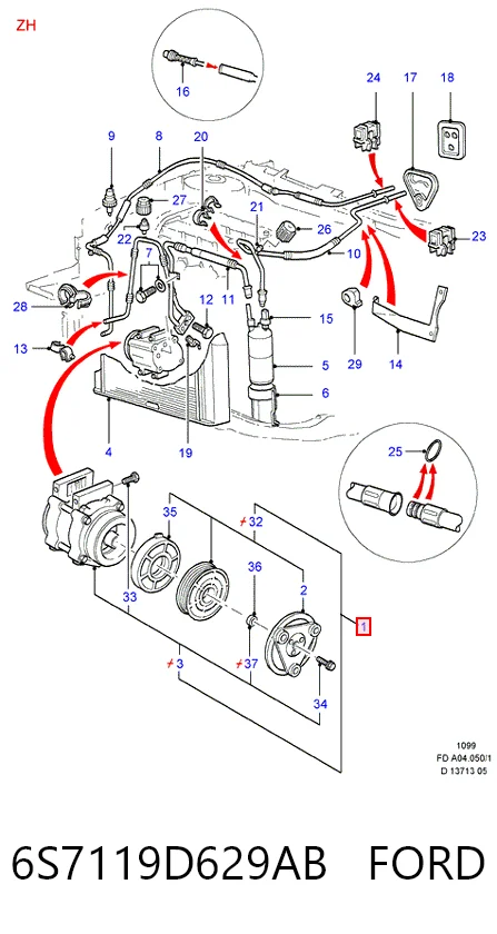 6S7119D629AB Ford Sprężarka klimatyzacji
