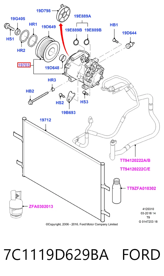 7C1119D629BA Ford Sprężarka klimatyzacji