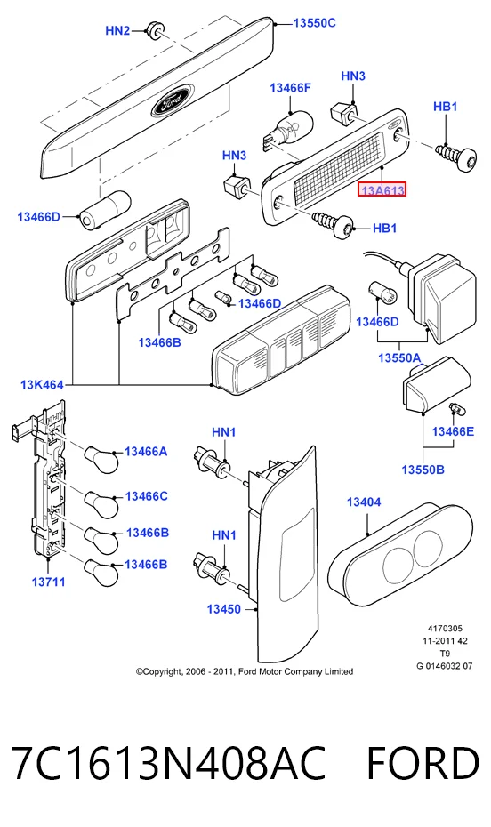 7C1613N408AC Ford Lampa stop tylna dodatkowa