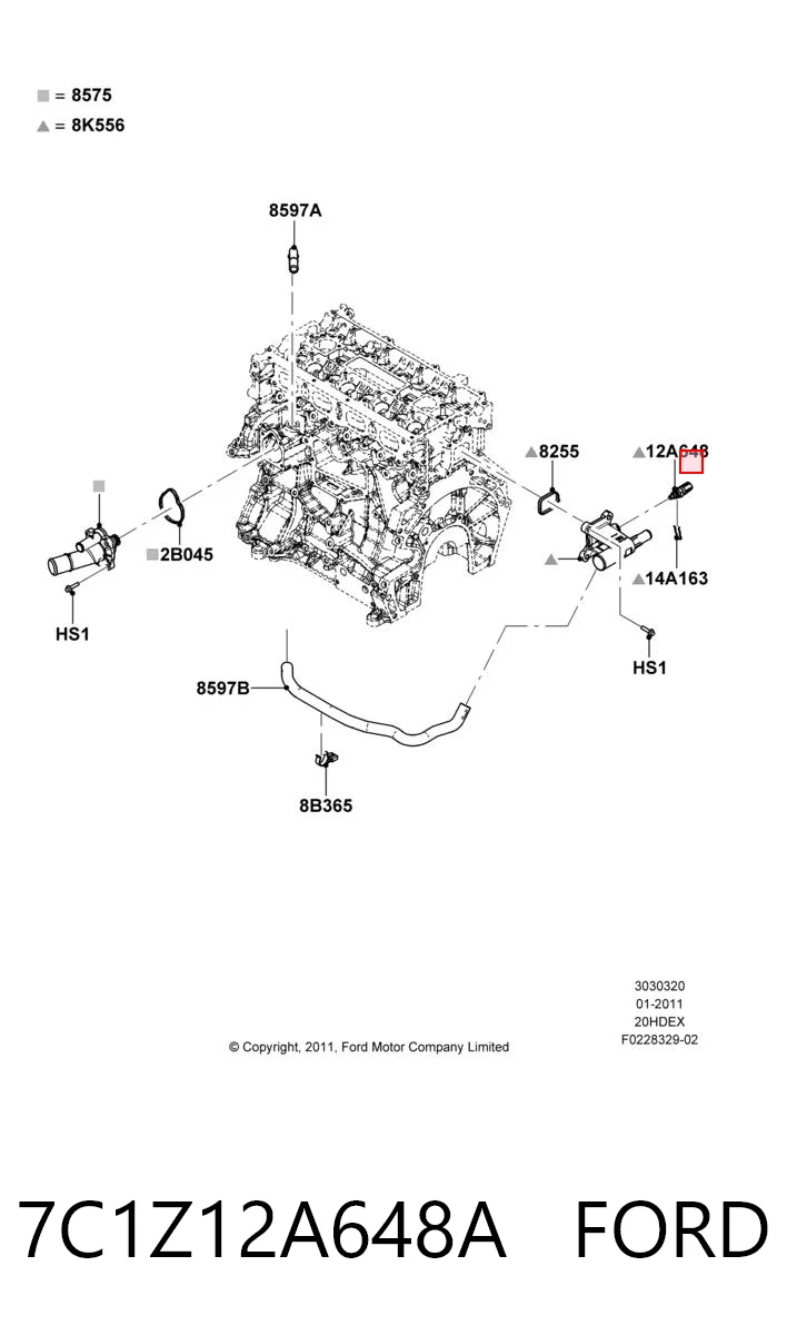 7C1Z12A648A Ford Czujnik temperatury płynu chłodzącego